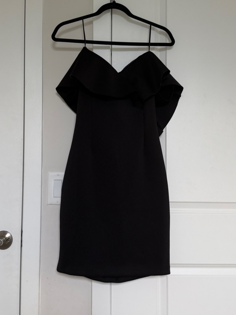 Guess Black Off-Shoulder Ruffle Mini Dress